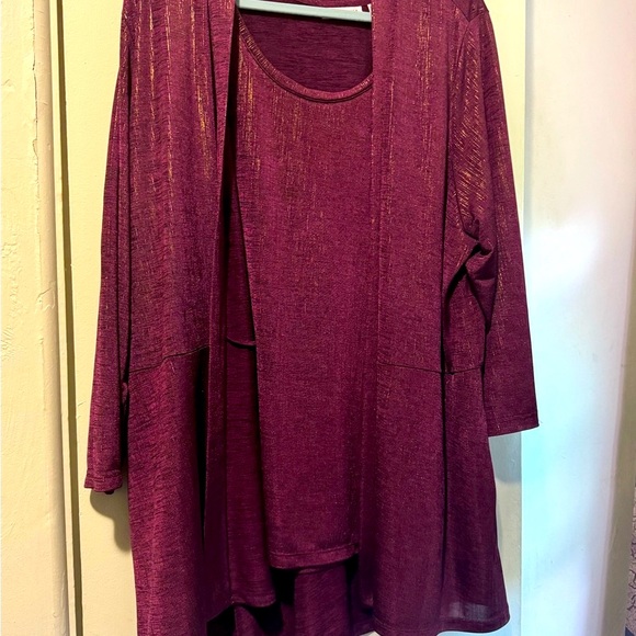 Susan Graver Deep Burgundy Cardigan and Top Set perfect condition 2x - Picture 6 of 11